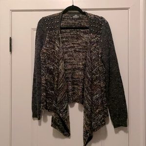 Angie open front knit sweater with gold shoulder embellishments